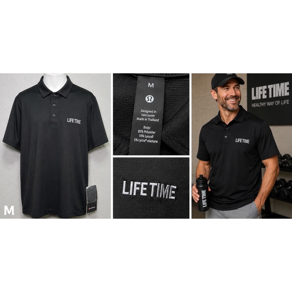 Lululemon Evolution Polo Men's M Black Short Sleeve Shirt Performance Logo NWT